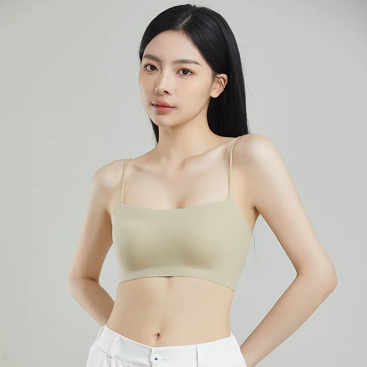 细肩带美背内衣女小胸聚拢固定杯无痕吊带背心一体抹胸文胸薄款夏