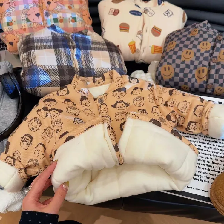 儿童宝宝开衫棉袄冬季加绒加厚男女童外穿棉衣婴儿保暖外套上衣