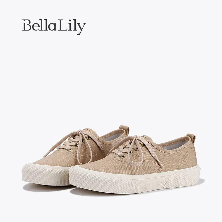 BellaLily2023早秋新款透气减龄帆布鞋女低帮系带板鞋时尚休闲鞋