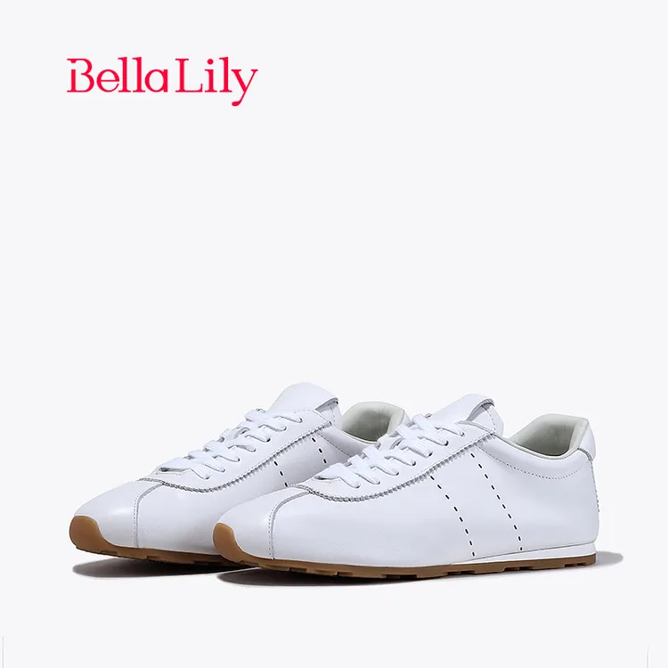 BellaLily2024春季新款平底显瘦小白鞋女低帮牛皮板鞋软底德训鞋