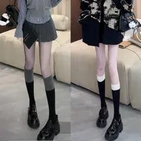 【小腿袜】黑灰拼接显瘦中筒袜袜春秋百搭显腿长学院风JK小腿袜