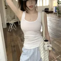 美琳（现货）白色休闲百搭辣妹修身工字背心女U领百搭无袖外穿上衣