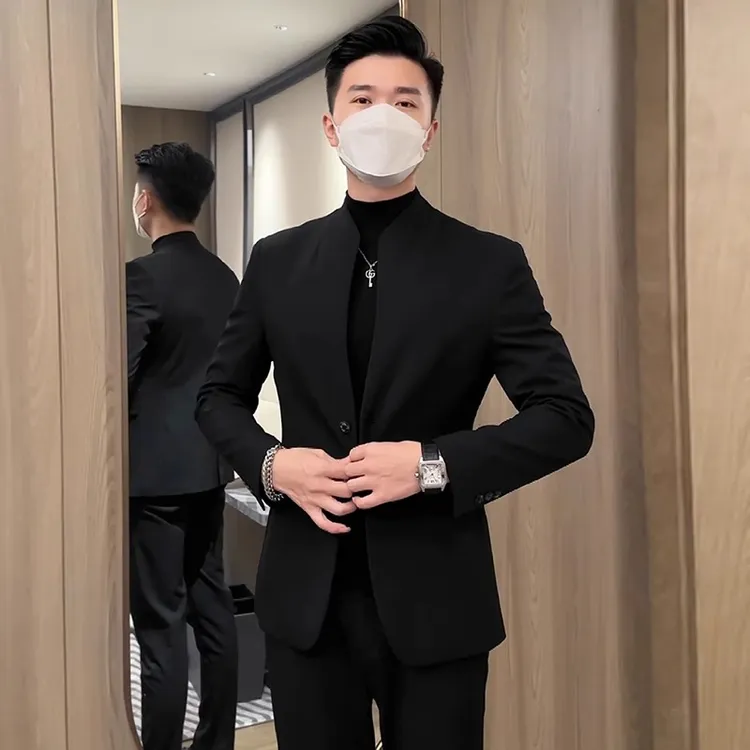 新中式立领小西装男款2025春秋款韩版修身西服潮流国风中山装外套