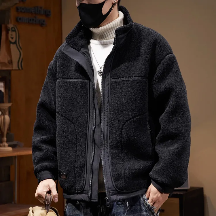 颗粒绒立领棉衣外套男冬季2025新款宽松潮牌工装夹克男士保暖棉服