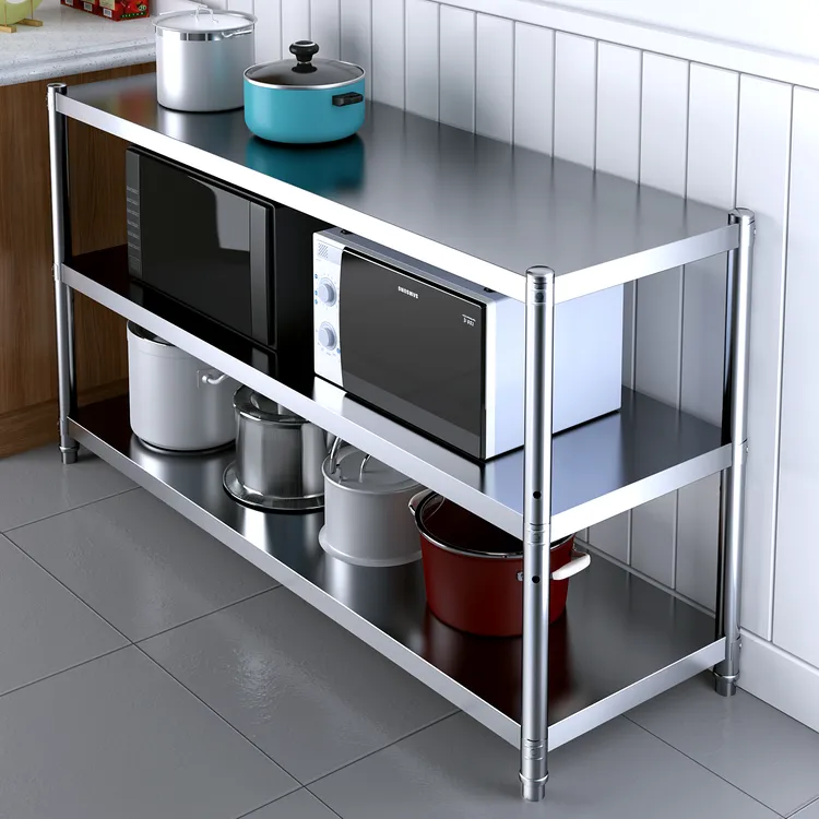更厚三分之一厨房置物架不锈钢落地置物架收纳微波炉架子储物货架