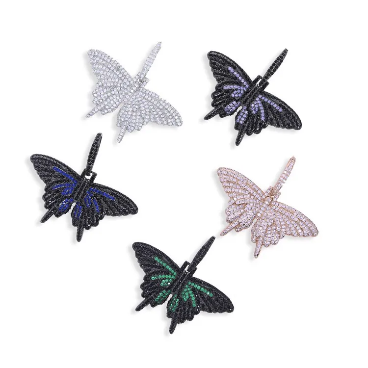 铜合金合成锆石吊坠 mini蝴蝶气质可爱简约彩色锆石男女吊坠项链