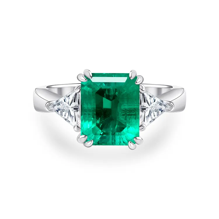 培育祖母绿R3066【春辰】经典三石镶长方木佐绿色时尚日常4-12#