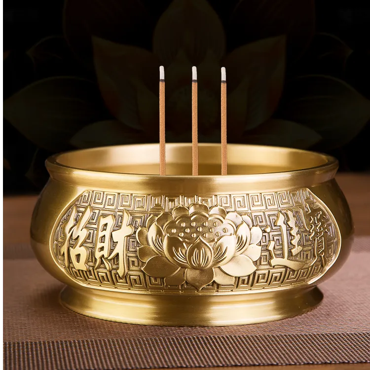 纯铜香炉平底双面莲花招财香炉上香家用线香香薰炉室内点香插香