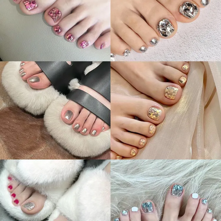 脚趾甲镜面单色款任意定制纯手工穿戴甲显白亮片脚甲片银色流行