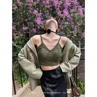 鹭青一原创【晓椿集】蕾丝吊带背心女带胸垫美背文胸一体L24B1887H