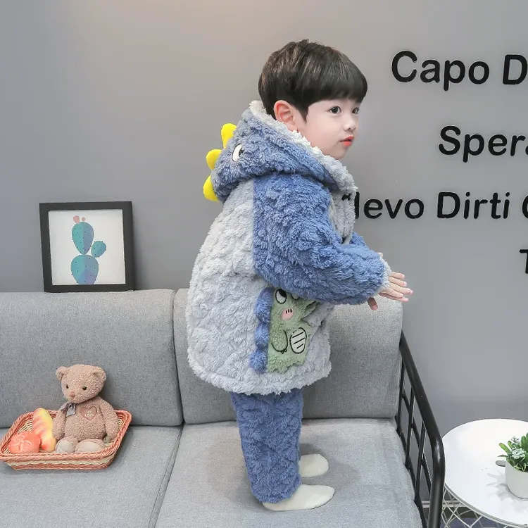 巴拉巴拉男童睡衣套装冬季三层夹棉加厚男宝宝法兰绒冬装儿童珊瑚