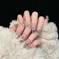 【冰透香槟兔】长款24片夏日指尖超闪时尚穿戴式镶钻美甲指甲贴301