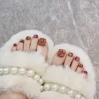 F-072紫红镶钻猫眼脚趾甲穿戴式美甲夏季显白成品假指甲贴片时尚