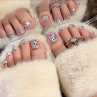 爆闪满钻脚指甲穿戴式美甲贴时尚带钻可拆卸成品假指甲贴片F-046