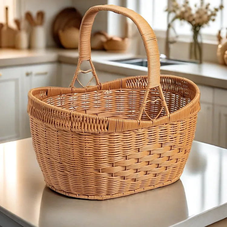 家用户外特大号仿藤编元宝手提篮子菜篮子大容量编织篮子手提篮