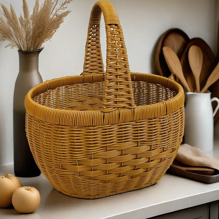 网红新款家用户外特大号手工仿藤编织筐手提篮菜篮子水果篮可水洗