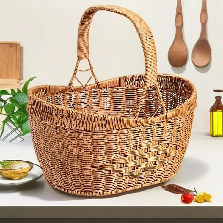 家用户外厨房特大号仿藤编元宝手提篮菜篮子大容量手工编篮水果篮