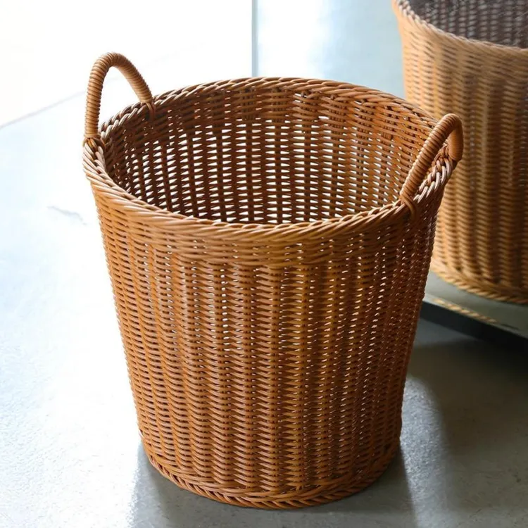 E33网红仿藤编家用手工浴室圆形脏衣篓玩具收纳桶收纳筐洗衣篓
