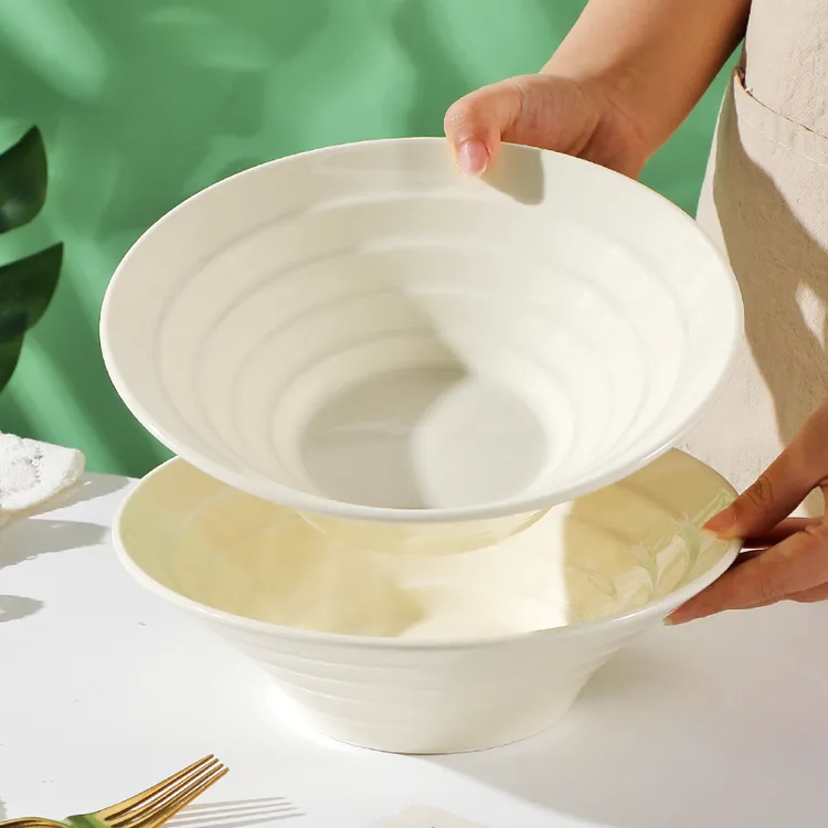 【4只】面碗4只装奶油风大号家用斗笠碗纹碗创意喇叭碗米饭碗嗦粉碗