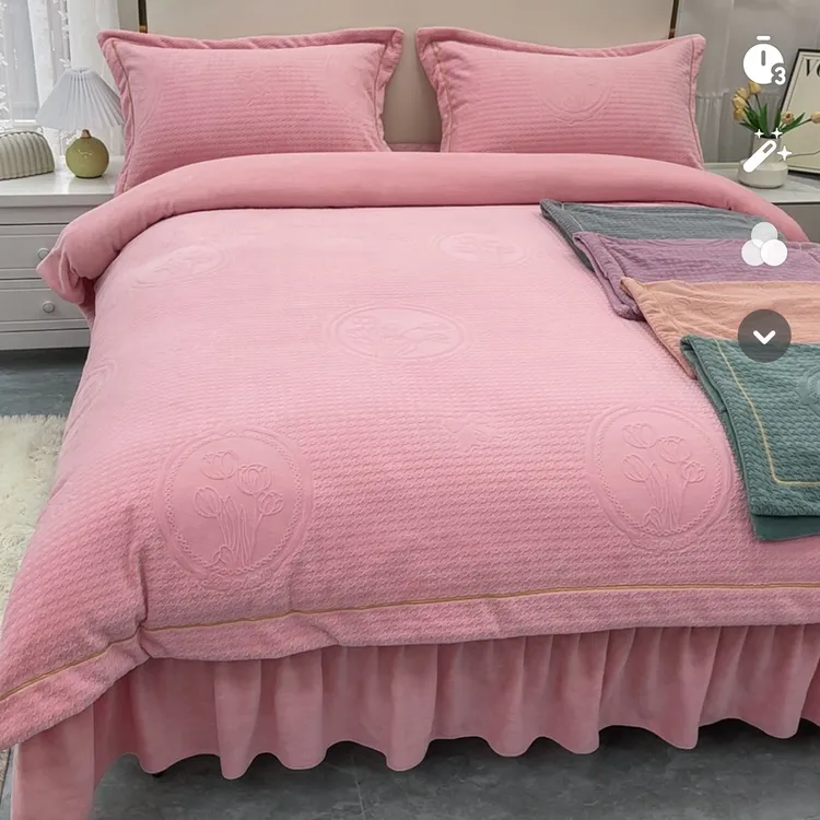 新款加厚牛奶绒双面绒四件套床盖款不跑床防静电夹棉床单被套冬季