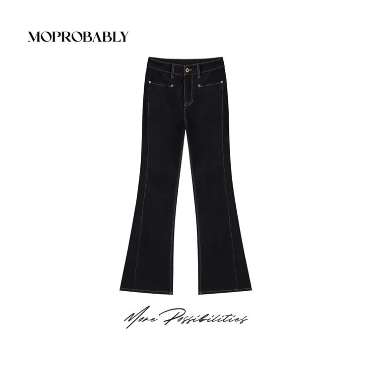 Moprobably李予诺「平行时空」重工水洗抓绒百搭微喇牛仔裤L4473381