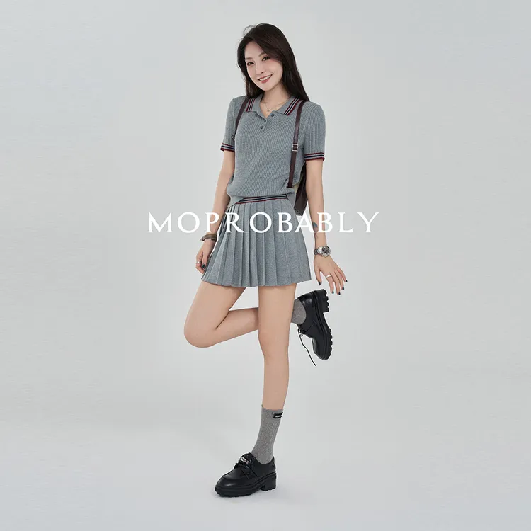 李予诺「吴语套装」 POLO衫+百褶半身裙套装百搭L4276018+L4278001