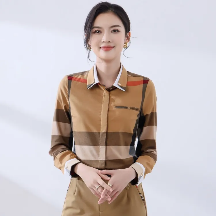 2025年春秋新品轻奢格子衬衫女长袖时尚洋气新款复古棉格纹衬衣