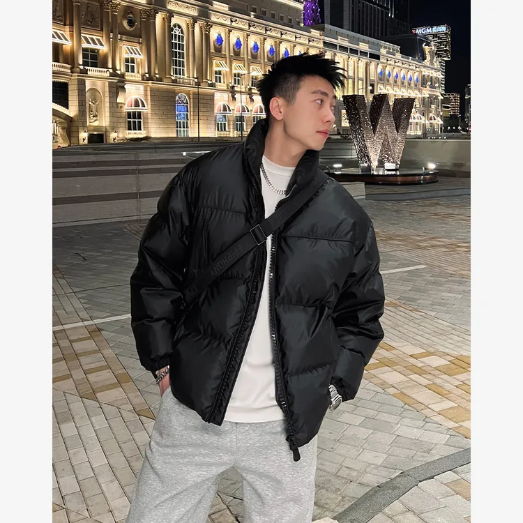 YIHAO STUDIO男士加厚羽绒服休闲宽松纯色立领夹克外套