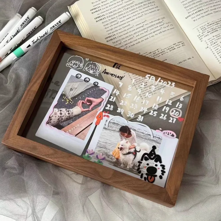 双面透明玻璃相框纪念日情人节礼物情侣diy手工创意摆件涂鸦摆台