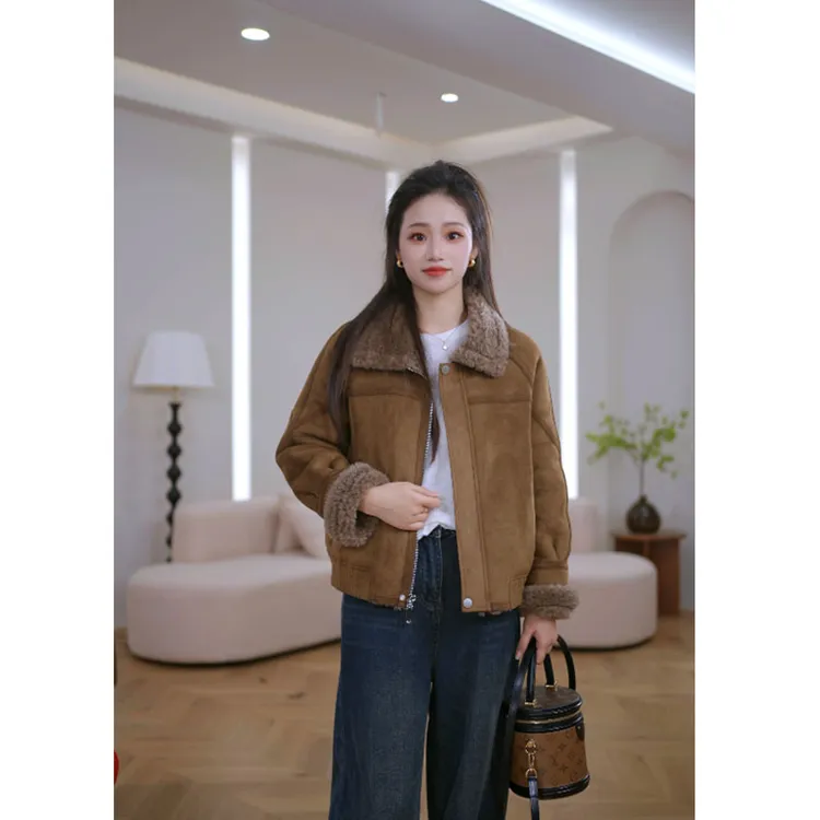 HANYU/韩禹TF122新款100%羊毛外套休闲夹克衫时尚显瘦保暖翻领