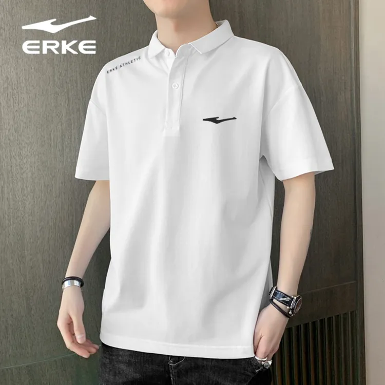 鸿星尔克polo衫男短袖夏季官方正品白色男士T恤男款翻领上衣男装