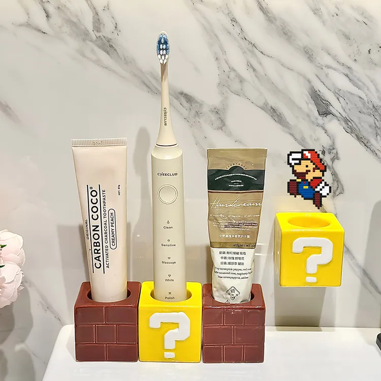 电动牙刷置物架免打孔马里奥卡通儿童一家三口卫生间牙膏架壁挂式