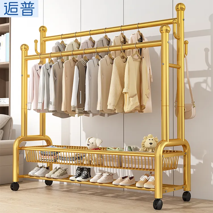 加粗加厚晾衣架家用双杆落地式晾衣架卧室挂衣架挂衣服落地式卧室