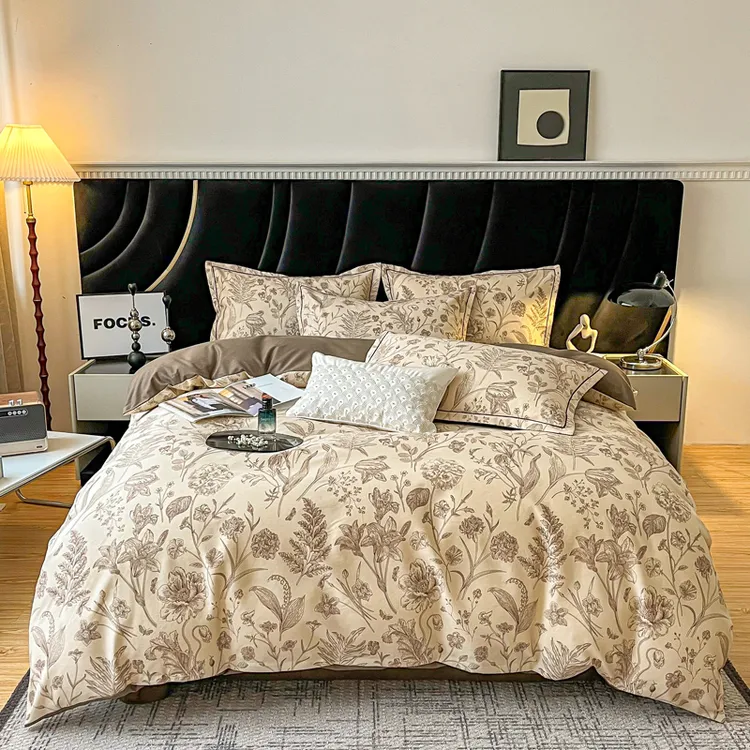 【新款纯棉磨毛三件套四件套网红爆款加厚床上用品斜纹棉简约印花】