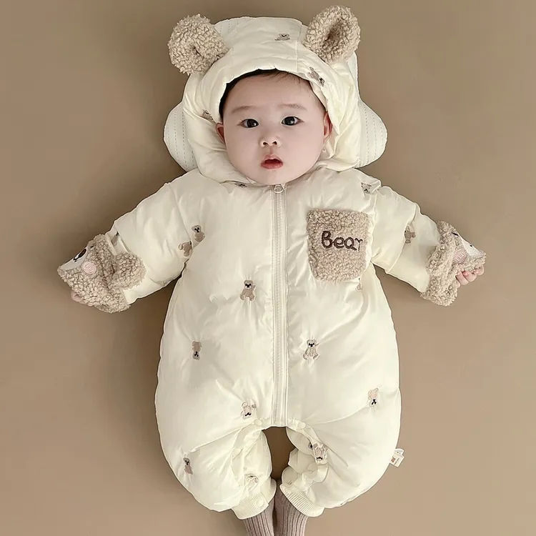 【满绣小熊厚棉】婴儿冬装连体衣加绒夹棉加厚棉服男女宝宝外出服