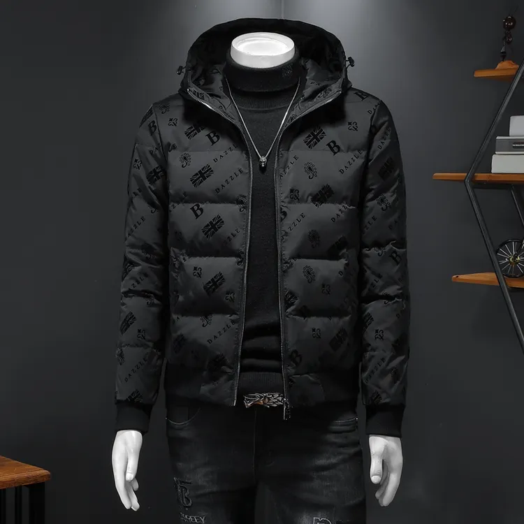 GUNEBOLURWA90白鸭绒印花羽绒服男士连帽外套加厚男士羽绒服爆款