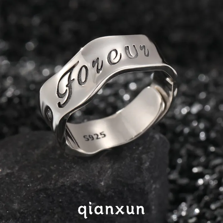 925银戒指 【永远爱】百搭字母情侣戒指七夕浮力宽版时尚2025年新款