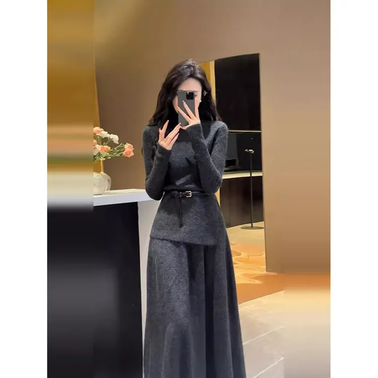 2024新款小香内搭套装高级感穿搭两件套针织毛衣连衣裙子女秋冬季