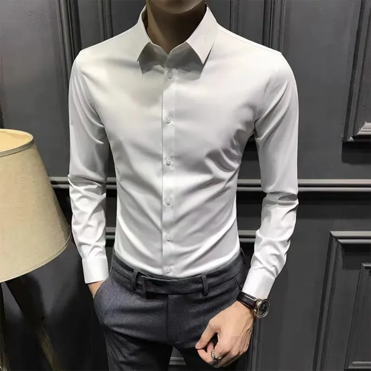 春秋高级衬衫男长袖新款刺绣韩版免烫正装商务衬衣男士修身男装寸