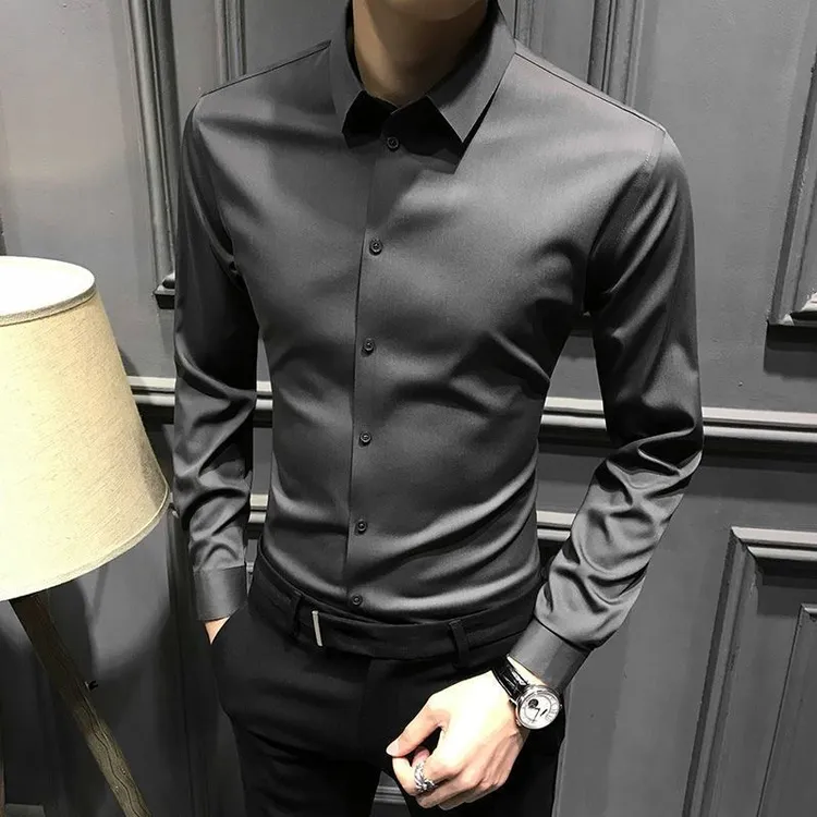 2025新款无痕衬衫男长袖休闲高级男士高端衬衣修身免烫商务男装寸