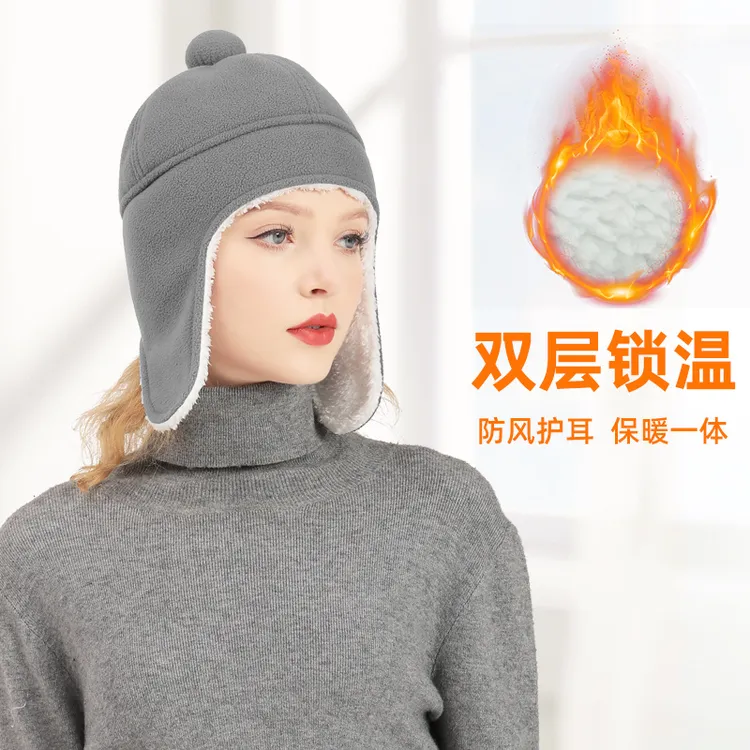 仿羊羔毛冷帽男女秋冬护耳户外运动骑行圣诞红色雷锋帽毛线帽冷帽