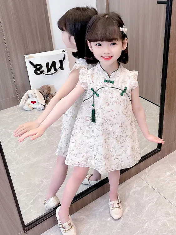 女童连衣裙洋气儿童中国风小童女宝公主裙周岁薄款小女孩夏季裙子