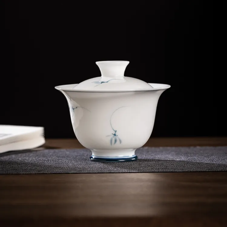 手绘青花瓷三才盖碗茶杯介碗高档陶瓷茶具套装大号功夫泡茶碗带盖