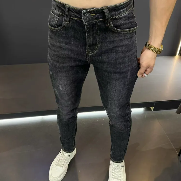 名图服饰秋冬新款重工水洗黑灰色牛仔裤修身小脚百搭男牛仔裤6158