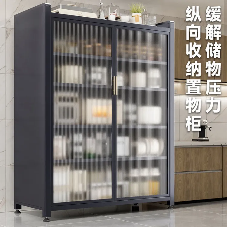 多层双开门厨房置物架微波炉落地收纳餐边柜多功能家用轻奢餐边柜