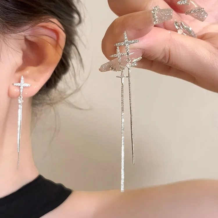 星星锆石流苏耳坠女新款耳环轻奢高级感气质长款耳饰ins