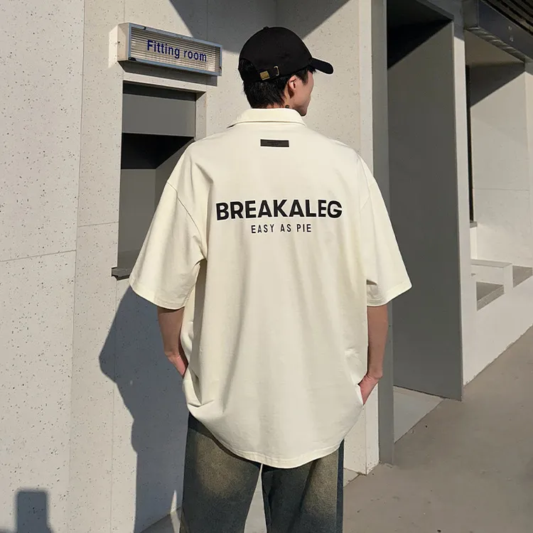 白色短袖男polo衫痞帅2024夏季新款休闲宽松美式百搭薄款t恤男潮