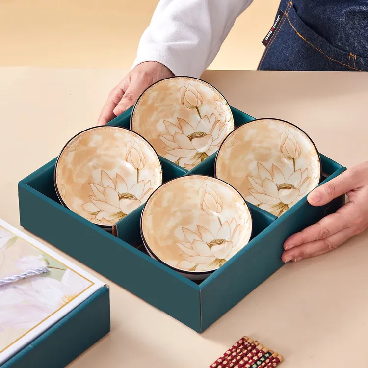 礼品碗套装山茶花陶瓷餐具套碗礼盒装会销开业礼品伴手礼碗筷套碗