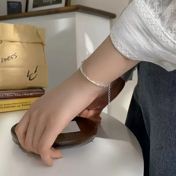 足银手链 999纯银碎银几两纯银手链女小众百搭素款轻奢时尚设计感