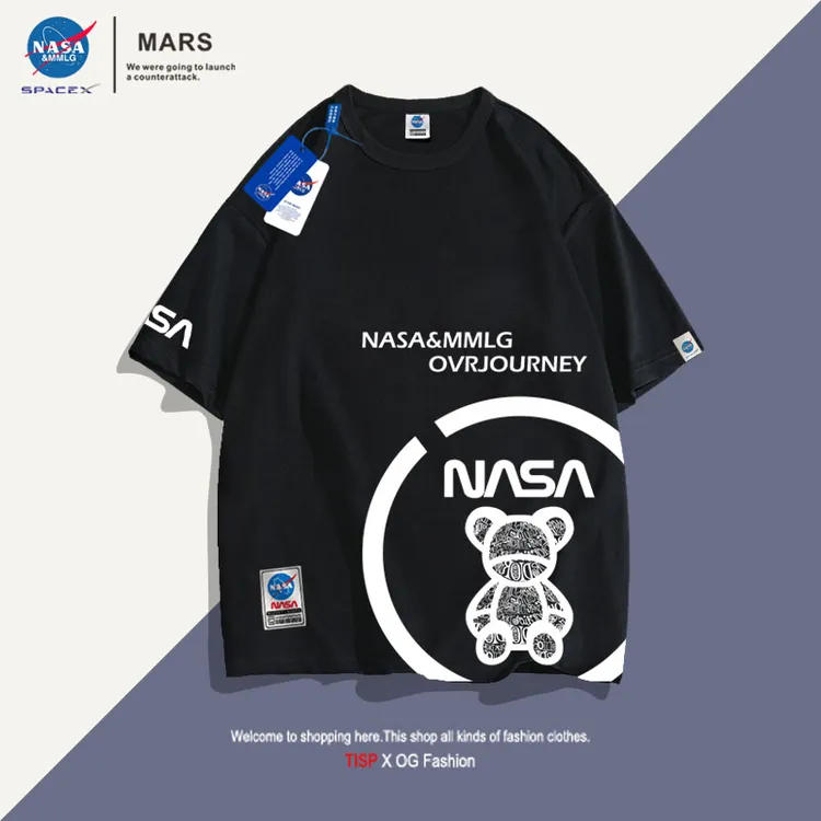 NASALIKE联名潮牌微胖男士圆领短袖印花T恤男女同款纯棉上衣宽松